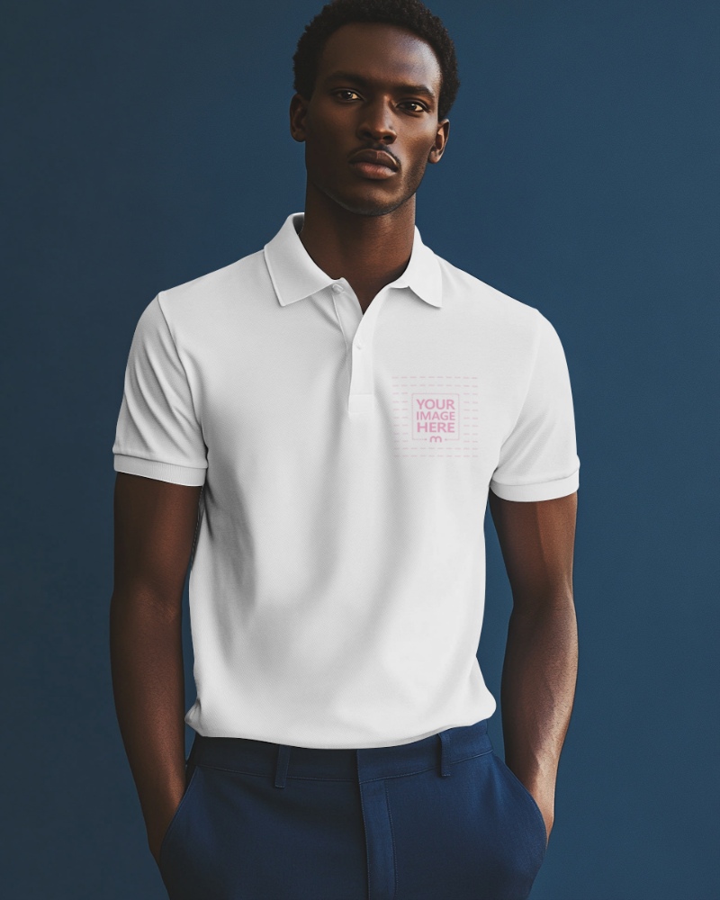 Terredemarins -Terredemarins classic polo shirt mockup on male model for apparel branding