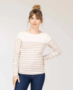 MECORA Marinière Femme Violet - Style Marin Col Bateau