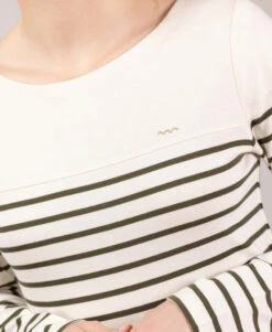 Marinière Femme MECORA - Fond Grège et Rayures Kaki -Terredemarins prod 10009 mariniere ml fond grege raye kaki mecora 666x812 fc7ea0111e0b