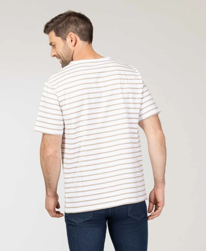 Marinière ECOHOK Homme à Manches Courtes - Rayures Blanc et Beige 4 Marinière ECOHOK Homme à Manches Courtes - Rayures Blanc et Beige – Image 2