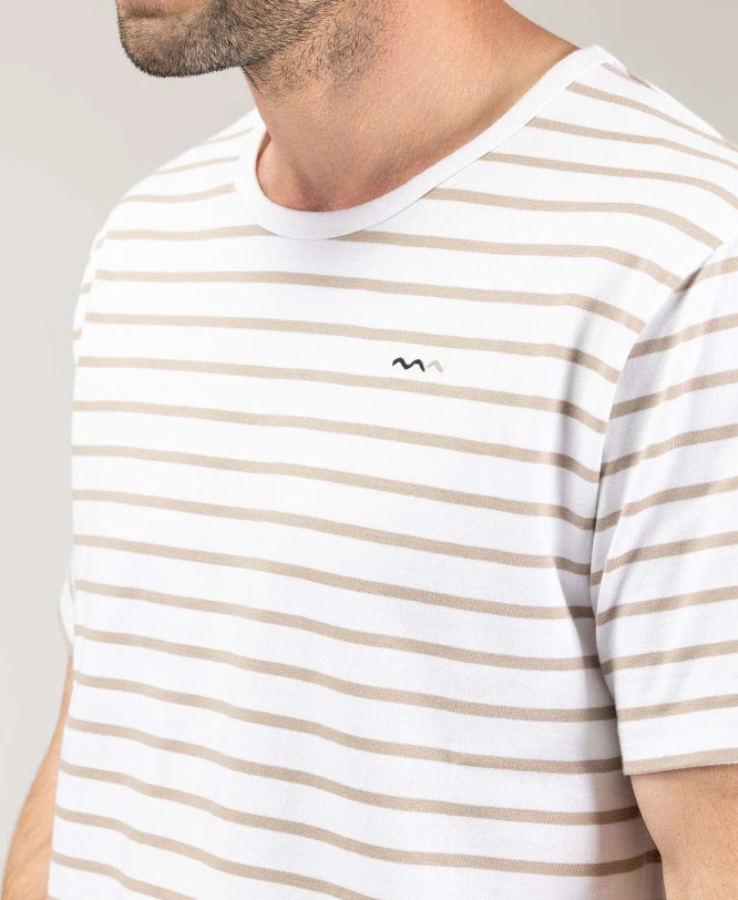 Marinière ECOHOK Homme à Manches Courtes - Rayures Blanc et Beige 5 Marinière ECOHOK Homme à Manches Courtes - Rayures Blanc et Beige – Image 3