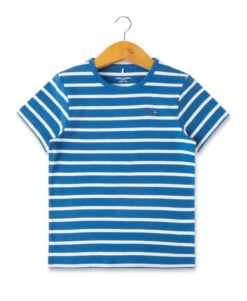 ECOGARK - Marinière Garçon à Manches Courtes - Bleu Rayé Blanc