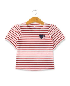 Marinière Fille Rouge à Manches Ballon avec Motif Cœur