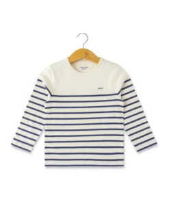 Terre de Marins - Marinière Garçon MARSU Rayée Grège et Bleu