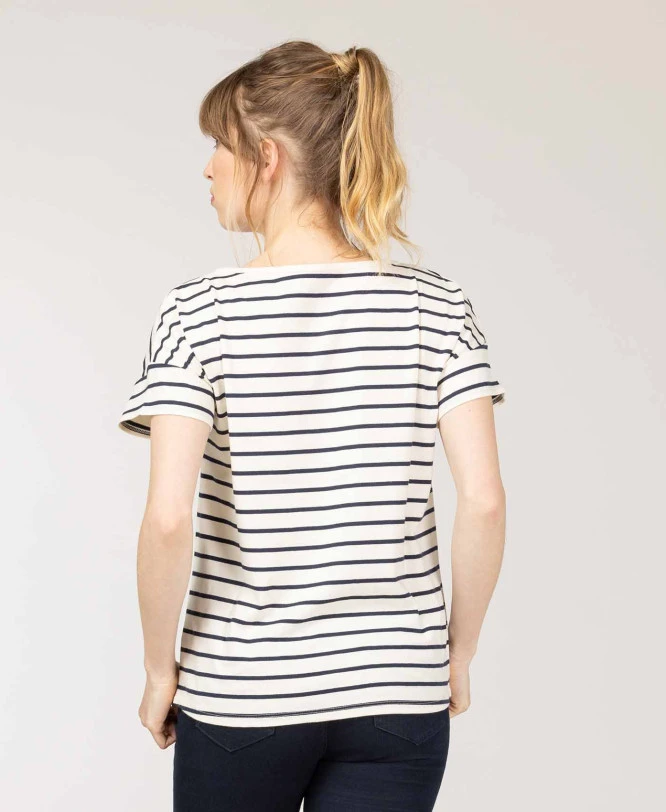 Marinière Femme Manches Courtes - Rayures Bleu Marine sur Fond Grège 4 Marinière Femme Manches Courtes - Rayures Bleu Marine sur Fond Grège – Image 2