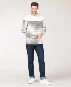 MOMOA Marinière Homme - Style Marin Moderne Grège et Gris