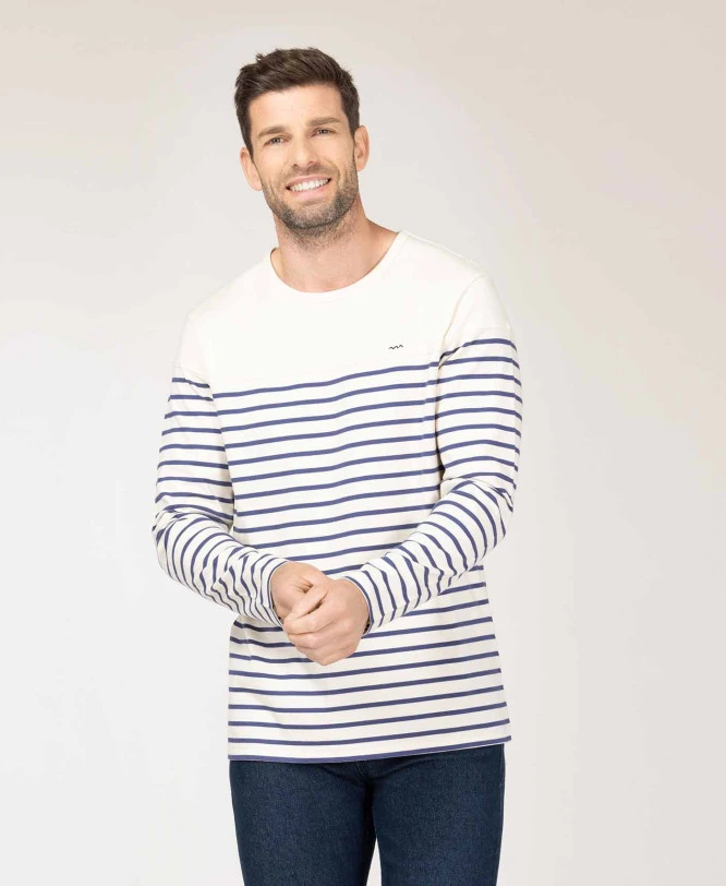 Marinière MOMOA Homme - Rayures Bleu sur Fond Grège 3 Marinière MOMOA Homme - Rayures Bleu sur Fond Grège