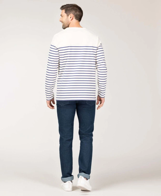 Marinière MOMOA Homme - Rayures Bleu sur Fond Grège 5 Marinière MOMOA Homme - Rayures Bleu sur Fond Grège – Image 3