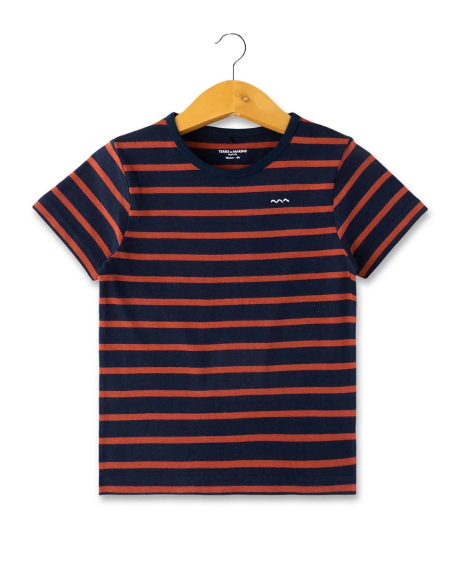ECOGARK Marinière Manches Courtes Garçon - Rayée Bleu Marine & Terracotta 3 ECOGARK Marinière Manches Courtes Garçon - Rayée Bleu Marine & Terracotta