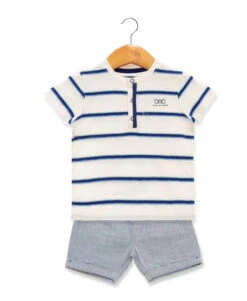 Ensemble EGOZINO Bébé Garçon : T-shirt à Rayures et Short en Twill