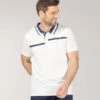 Polo Blanc Homme à Rayures Poitrine et Col Multicolore