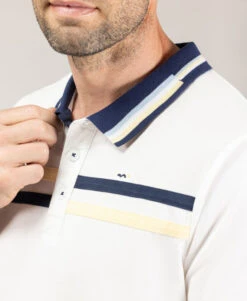 Polo Blanc Homme à Rayures Poitrine et Col Multicolore -Terredemarins prod 10123 polo mc blanc oriol 666x812 fc7ea0111e0b