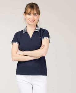 Polo Bleu Marine Femme avec Col Rayé Élégant - Modèle Polay