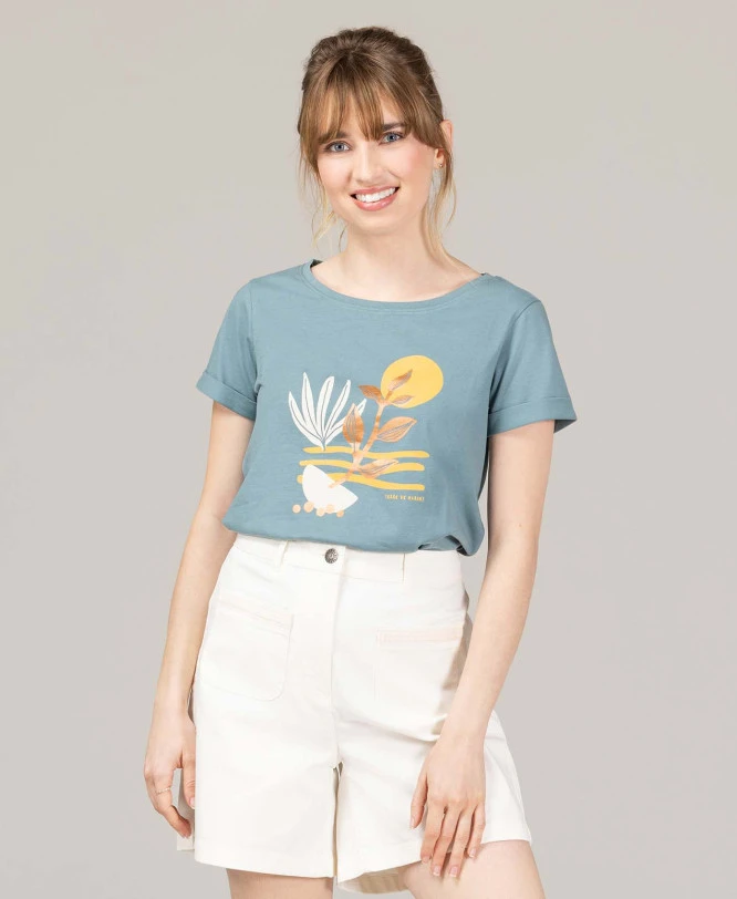 TORUS T-shirt Imprimé Vert avec Revers - Femme 3 TORUS T-shirt Imprimé Vert avec Revers - Femme