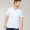 AGOR Tee-shirt Col Tunisien en Maille Flammée - Bleu Azur