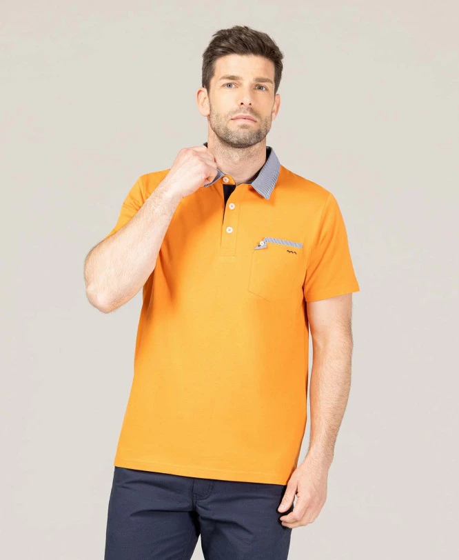 Polo OSAMA Orange Clair à Col Rayé pour Homme 3 Polo OSAMA Orange Clair à Col Rayé pour Homme