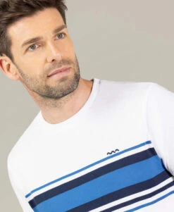 THEAU T-shirt Blanc à Rayures Poitrine Homme -Terredemarins prod 10284 tee shirt mc blanc theau 666x812 fc7ea0111e0b