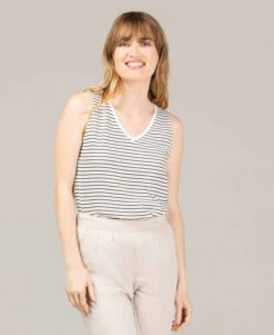Débardeur Femme Rayé Chic et Fluide avec Fils Métallisés