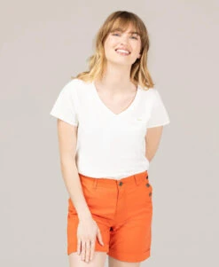 Terre de Marins T-shirt TARINA Col V Écru Femme avec Détails Métallisés