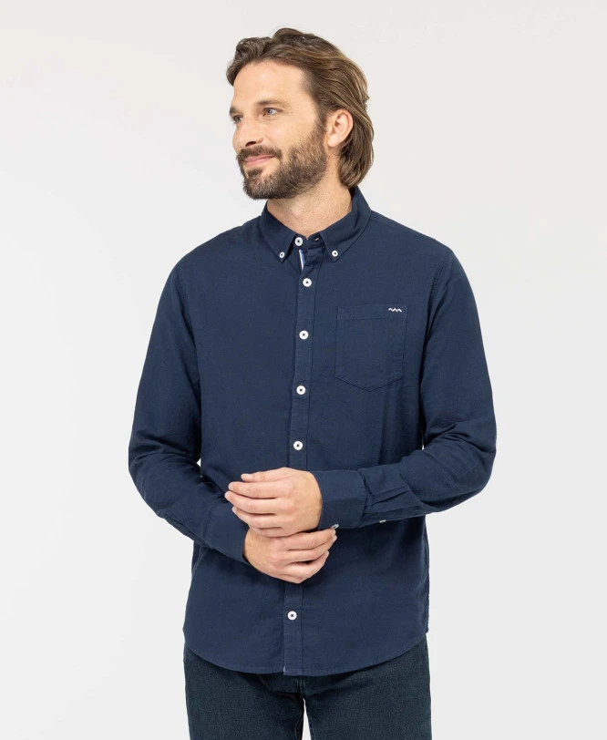 Chemise Oxford Homme Coupe Droite Indigo avec Détails Raffinés 3 Chemise Oxford Homme Coupe Droite Indigo avec Détails Raffinés