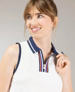 Polo Femme Sans Manches Blanc Cassé avec Détails Rayés Bicolores -Terredemarins prod 10431 polo ssm blanc casse pobie 666x812 fc7ea0111e0b