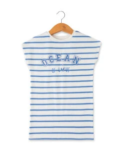 Robe d'Été Rayée pour Fille en Molleton Doux - Look Marin