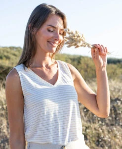 Débardeur XIPHO Rayé Blanc et Doré - Encolure V Féminine