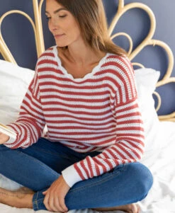 Pull Marin Femme Léger - Tricot Rayé Ajouré Chic
