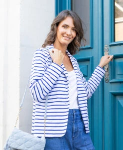 Blazer Femme Rayé en Molleton - Veste Style Marin Chic et Confortable