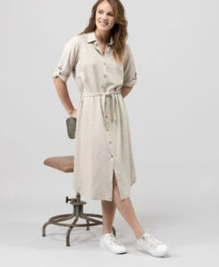 Robe Chemisier en Lin et Viscose Grège - Élégance et Confort d'Été