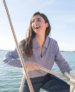 Blouse Fluide Bleu Marine à Manches Longues pour Femme