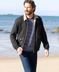 Veste Zippée Noire en Molleton avec Doublure Sherpa Homme