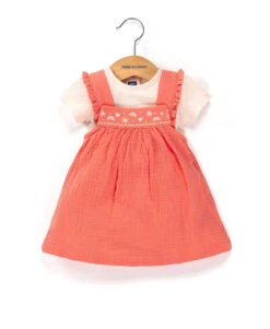 Ensemble EFONY Bébé Fille - Robe en Gaze de Coton et Body Assorti