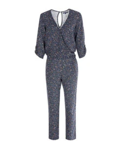 Combinaison Pantalon Fluide Imprimé Bleu Nuit - Style Portefeuille Chic