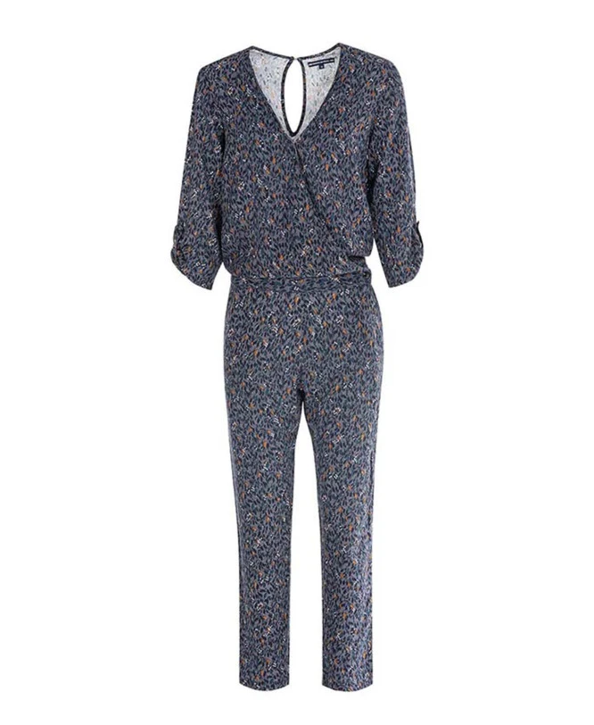 Combinaison Pantalon Fluide Imprimé Bleu Nuit - Style Portefeuille Chic 3 Combinaison Pantalon Fluide Imprimé Bleu Nuit - Style Portefeuille Chic