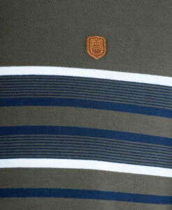 MAKAKI Men's Khaki and Blue Striped Long Sleeve Cotton T-Shirt -Terredemarins prod 1139 tee shirt ml fond kaki raye bleu makaki 666x812 fc7ea0111e0b