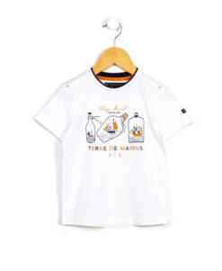 Boys' White Cotton Short Sleeve T-Shirt - Nautical Graphic Design