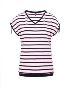 T-shirt Rayé Femme Col V en Coton - Style Marin Chic