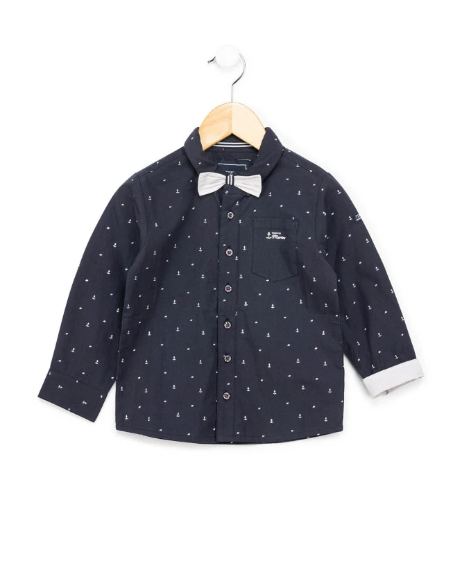 VOPASI Chemise Bleu Marine avec Nœud Papillon et Imprimé Ancre 3 VOPASI Chemise Bleu Marine avec Nœud Papillon et Imprimé Ancre