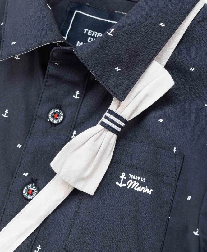 VOPASI Chemise Bleu Marine avec Nœud Papillon et Imprimé Ancre 5 VOPASI Chemise Bleu Marine avec Nœud Papillon et Imprimé Ancre – Image 3