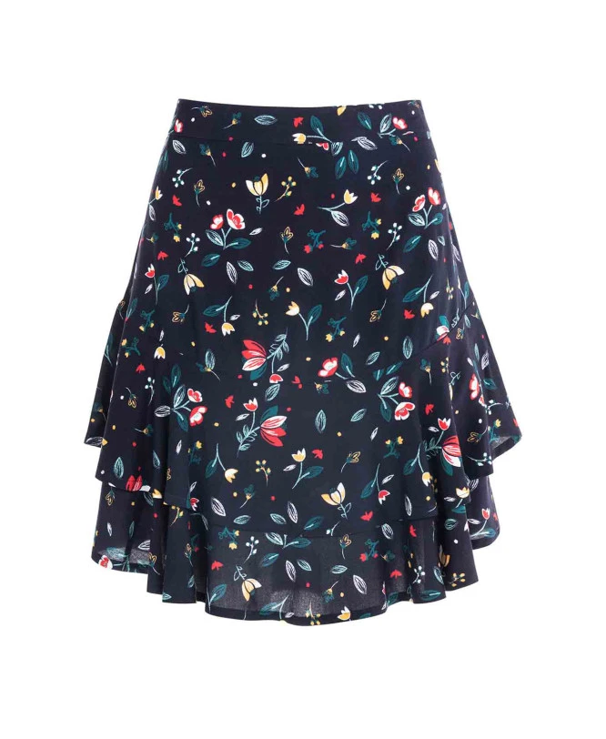 Jupe Courte Fleurie à Volants pour Femme - Imprimé Floral Marine 3 Jupe Courte Fleurie à Volants pour Femme - Imprimé Floral Marine