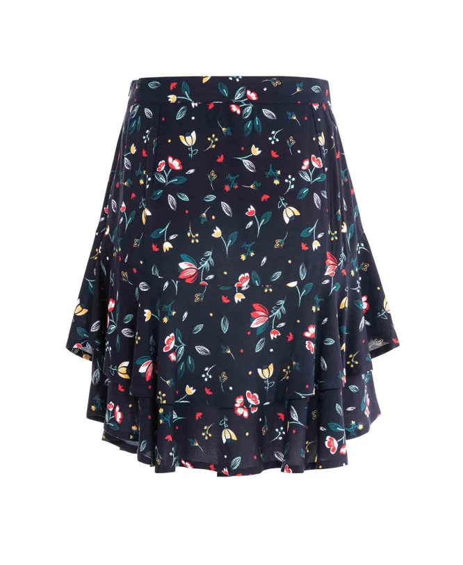 Jupe Courte Fleurie à Volants pour Femme - Imprimé Floral Marine 4 Jupe Courte Fleurie à Volants pour Femme - Imprimé Floral Marine – Image 2