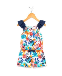 Combishort Fille Fleurie 100% Coton avec Détails en Dentelle