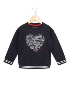 Sweat-shirt Fille en Coton Marine avec Motif Maxi Cœur