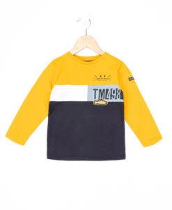 Boys' 100% Cotton Long Sleeve T-Shirt - Navy and Mustard Yellow