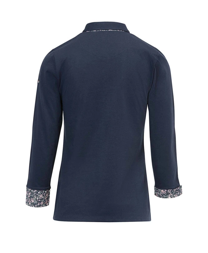Polo en Coton Bleu Nuit à Manches 3/4 et Détails Fleuris 4 Polo en Coton Bleu Nuit à Manches 3/4 et Détails Fleuris – Image 2