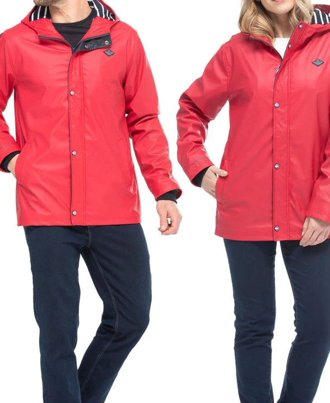 Ciré de Pluie Rouge Adulte - Veste Déperlante à Capuche avec Doublure Rayée