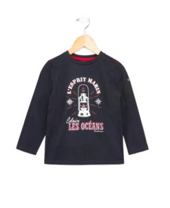 Boys' 100% Cotton Long Sleeve Graphic T-Shirt - Navy Blue Amaras