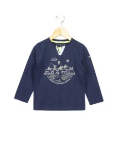 Baliko Boy's Long Sleeve Navy Blue T-Shirt with World Travel Graphic