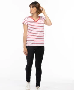 Marinière Femme Palava - Manches Courtes Rayée Blanc & Rose Hibiscus -Terredemarins prod 4011 mariniere mc raye blanc rose hibiscus palava 666x812 fc7ea0111e0b